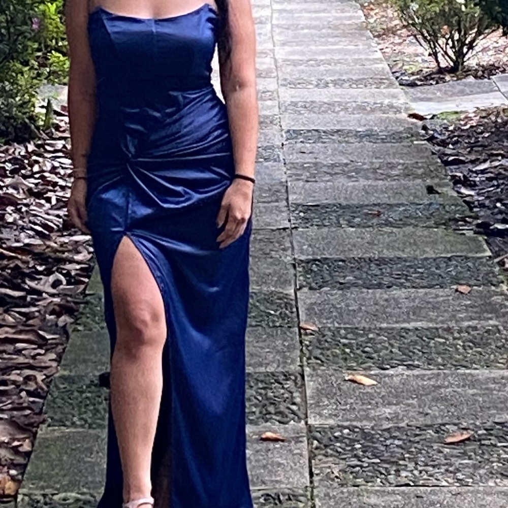 Corset dress with ruching detail and slit